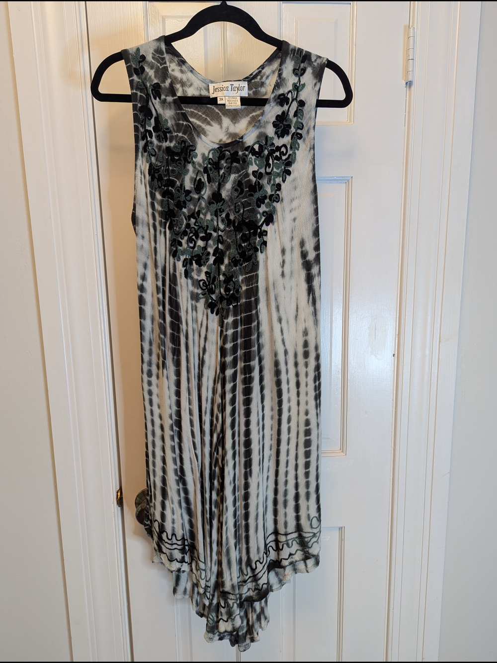 90s Jessica Taylor Black & White Tie-Dye Floral Sleeveless Dress M/L/XL/2X